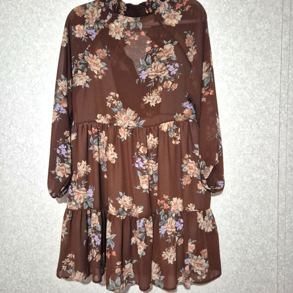American Eagle Outfitters Brown Cream Tiered Long Sleeve Dress..SIZE:M - Picture 10 of 14